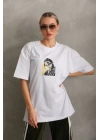 Unisex Baskılı Oversize T-Shirt - Beyaz