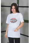 Unisex Baskılı Oversize T-Shirt - Beyaz