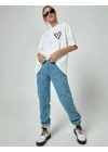 Unisex Baskılı Oversize T-Shirt - Beyaz