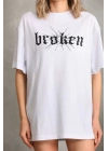 Unisex Baskılı Oversize T-Shirt - Beyaz