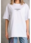 Unisex Baskılı Oversize T-Shirt - Beyaz