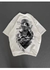 Unisex Baskılı Oversize T-Shirt - Beyaz