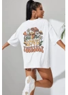 Unisex Baskılı Oversize T-Shirt - Beyaz