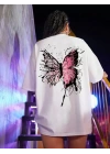 Unisex Baskılı Oversize T-Shirt - Beyaz