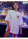 Unisex Baskılı Oversize T-Shirt - Beyaz