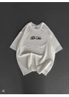 Unisex Baskılı Oversize T-Shirt - Beyaz