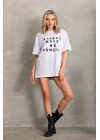 Unisex Baskılı Oversize T-Shirt - Beyaz