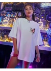Unisex Baskılı Oversize T-Shirt - Beyaz
