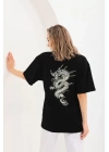 Unisex Baskılı Oversize T-Shirt - Siyah