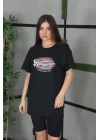 Unisex Baskılı Oversize T-Shirt - Siyah