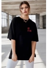 Unisex Baskılı Oversize T-Shirt - Siyah