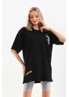 Unisex Baskılı Oversize T-Shirt - Siyah
