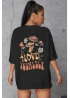 Unisex Baskılı Oversize T-Shirt - Siyah