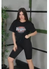 Unisex Baskılı Oversize T-Shirt - Siyah