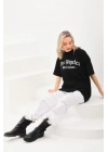 Unisex Baskılı Oversize T-Shirt - Siyah