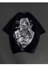 Unisex Baskılı Oversize T-Shirt - Siyah