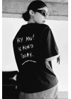 Unisex Baskılı Oversize T-Shirt - Siyah