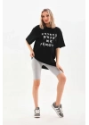 Unisex Baskılı Oversize T-Shirt - Siyah