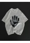 Unisex Bisiklet Yaka Baskılı Oversize T-Shirt - Beyaz