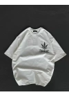 Unisex Bisiklet Yaka Baskılı Oversize T-Shirt - Beyaz