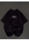 Unisex Bisiklet Yaka Baskılı Oversize T-Shirt - Siyah
