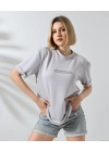 Unisex Bisiklet Yaka Baskılı Slim Fit T-Shirt - Boyalı Gri