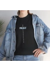Unisex Bisiklet Yaka Baskılı T-Shirt - Siyah