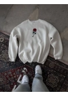 Unisex Bisiklet Yaka Ön Ve Arka Baskılı SweatShirt - Beyaz