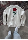 Unisex Bisiklet Yaka Ön Ve Arka Baskılı SweatShirt - Beyaz