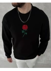Unisex Bisiklet Yaka Ön Ve Arka Baskılı SweatShirt - Siyah