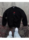 Unisex Bisiklet Yaka Ön Ve Arka Baskılı SweatShirt - Siyah