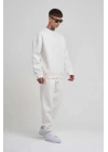 Unisex Biskilet Yaka Üç İplik SweatShirt - Beyaz