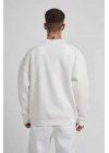 Unisex Biskilet Yaka Üç İplik SweatShirt - Beyaz