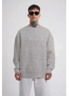 Unisex Biskilet Yaka Üç İplik SweatShirt - Gri