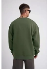 Unisex Biskilet Yaka Üç İplik SweatShirt - Haki
