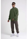 Unisex Biskilet Yaka Üç İplik SweatShirt - Haki