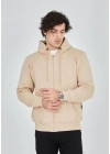 Unisex Tam Fermuarlı Kapşonlu  SweatShirt - Bej
