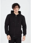 Unisex Tam Fermuarlı Kapşonlu  SweatShirt - Siyah