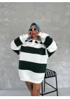 Unisex Üç İplik Parçalı Yakalı SweatShirt - Yeşil