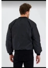 Unisex Uzun Kol Baskılı Bomber Ceket - Siyah