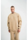 Uzun Kol Bisiklet Yaka Basic SweatShirt - Bej