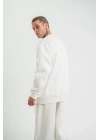 Uzun Kol Bisiklet Yaka Basic SweatShirt - Beyaz