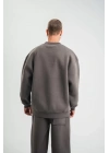 Uzun Kol Bisiklet Yaka Basic SweatShirt - Füme