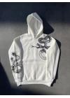 Uzun Kol Kapşonlu Baskılı SweatShirt - Beyaz