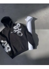 Uzun Kol Kapşonlu Baskılı SweatShirt - Siyah