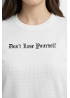 Wafıl Kumaş Tişört Regular Kalıp Bisiklet Yaka Baskılı Günlük Basic T-Shirt - Beyaz