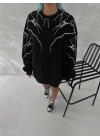Yıldırım Baskılı Bisiklet Yaka SweatShirt - Siyah