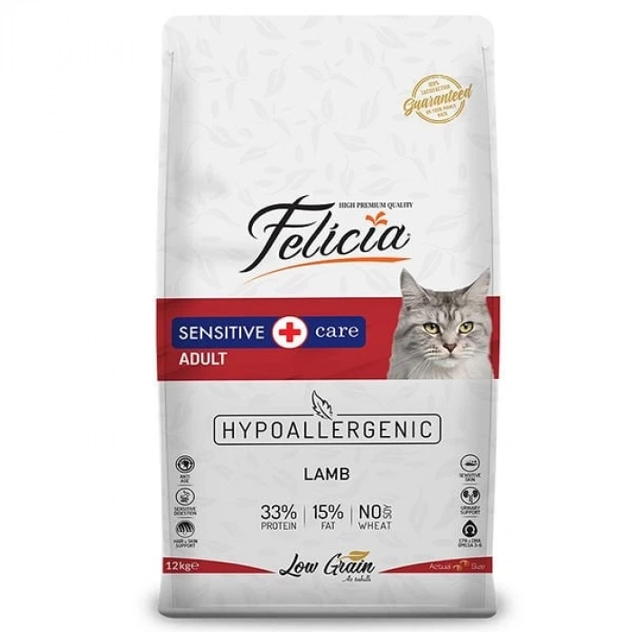 Felicia Düşük Tahıllı Hipoalerjenik Kuzu Etli Yetişkin Kedi Maması 12 Kg