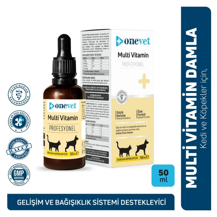 OneVet Multi Vitamin Kedi ve Köpekler İçin Gelişim ve Bağışıklık Destekleyici Damla 50 Ml