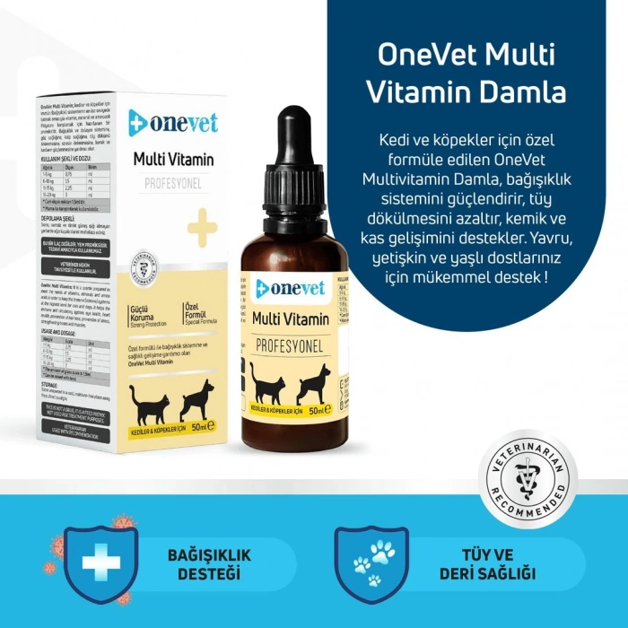 OneVet Multi Vitamin Kedi ve Köpekler İçin Gelişim ve Bağışıklık Destekleyici Damla 50 Ml